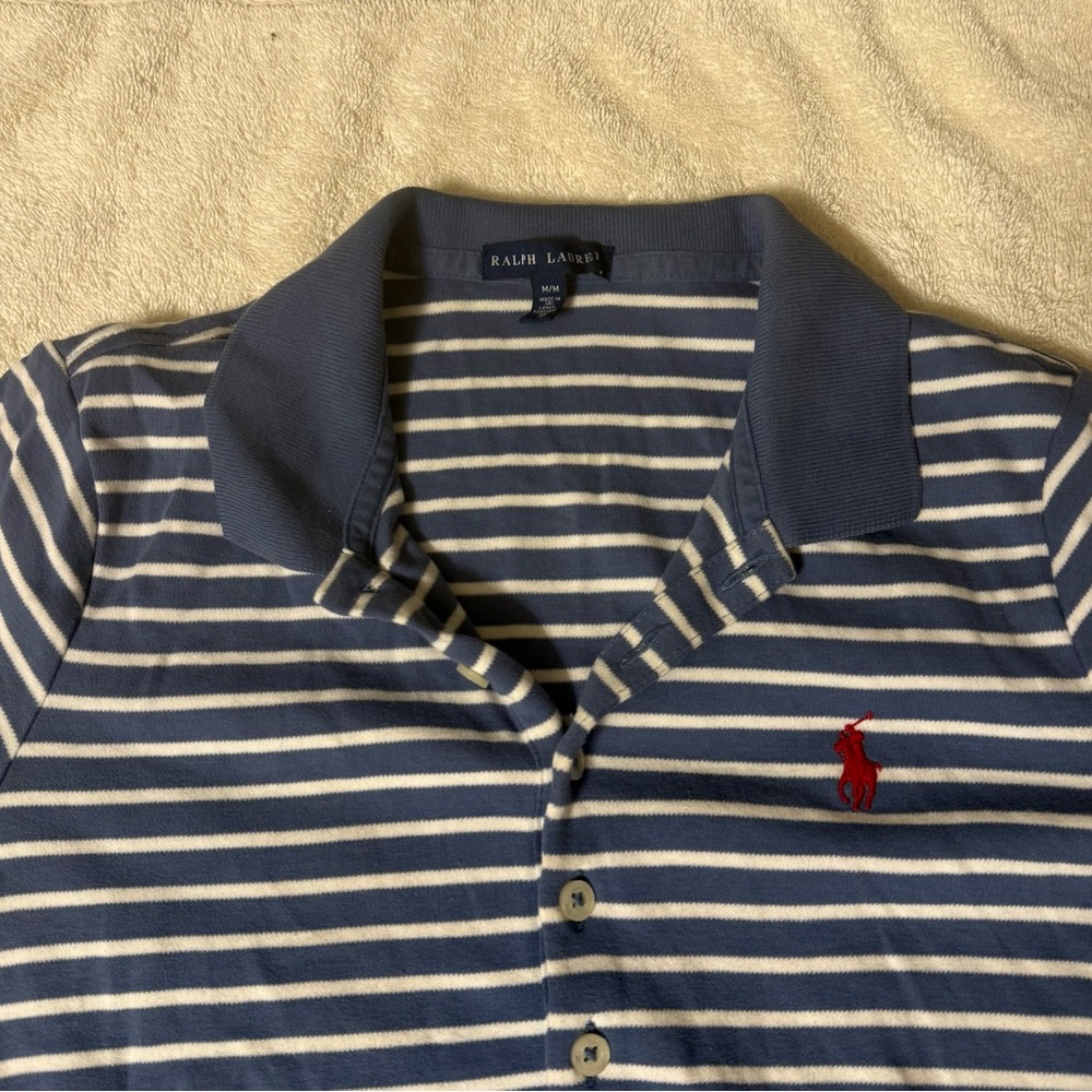 Ralph Lauren Striped Coastal Cotton Polo T-Shirt Dress with Red Logo Size Medium - Picture 2 of 11